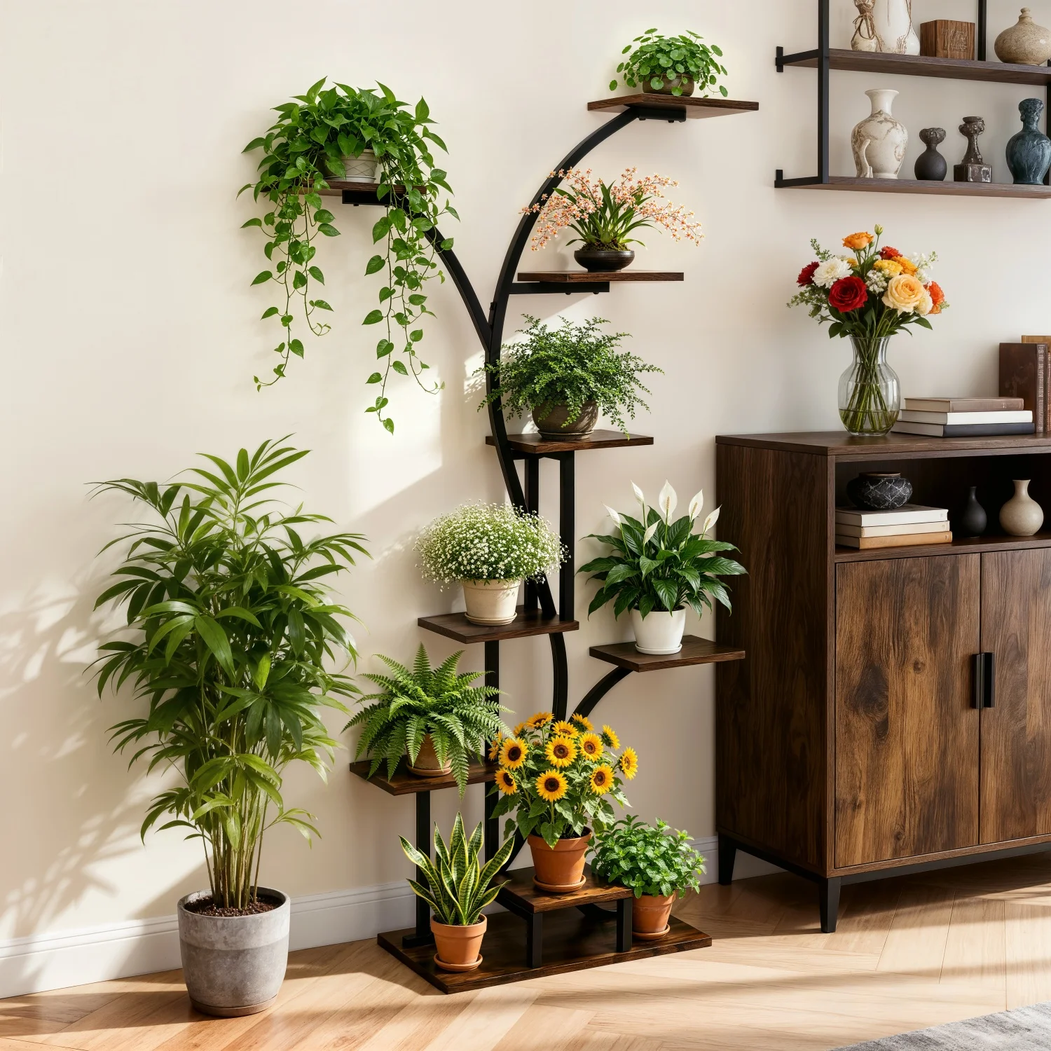 165cm Tall Indoor Plant Stand Metal Plant Flower Display Shelf with Grow Lights Tree-Shaped Plant Rack for Home, Patio
165cm Tall Indoor Plant Stand Metal Plant Flower Display Shelf with Grow Lights Tree-Shaped Plant Rack for Home, Patio