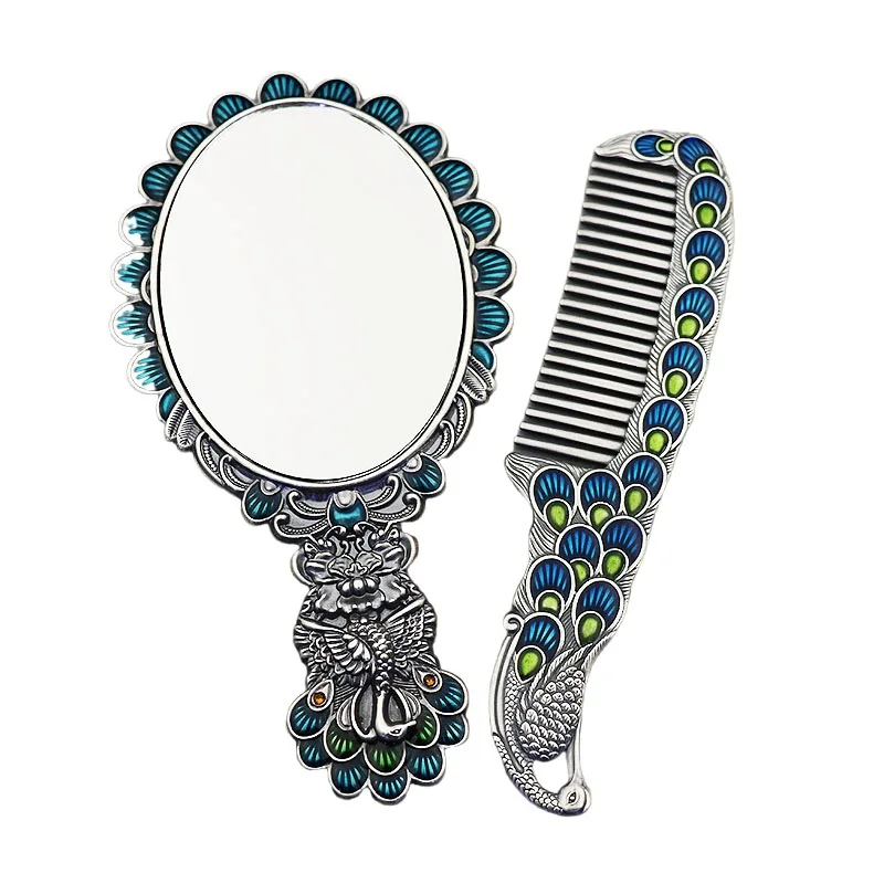 Sterling silver comb mirror combination, peacock open screen, makeup mirror, pure silver 999.
Sterling silver comb mirror combination, peacock open screen, makeup mirror, pure silver 999.