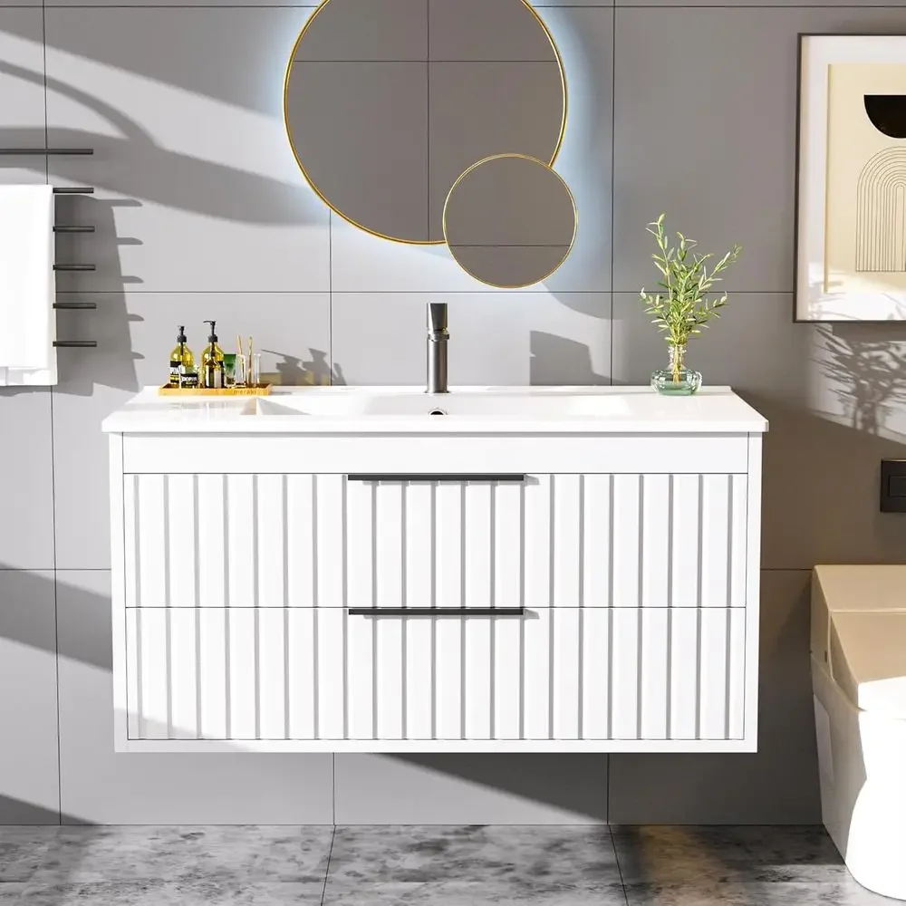 36" Bathroom Vanity with Sink, loating Vanity Bathroom Sink Cabinet Wall Mount, Sot-Close unction 2 Large Ders, d Stripe Design,
36" Bathroom Vanity with Sink, loating Vanity Bathroom Sink Cabinet Wall Mount, Sot-Close unction 2 Large Ders, d Stripe Design,
