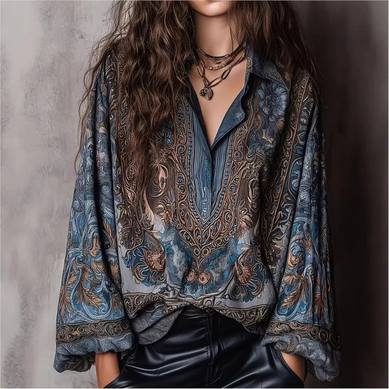 Vintage Blue Print Loose Blouse Women New Lapel Button Long Sleeve Basic Shirts Casual Beach Boho Shirt Tops Femme Clothing
Vintage Blue Print Loose Blouse Women New Lapel Button Long Sleeve Basic Shirts Casual Beach Boho Shirt Tops Femme Clothing