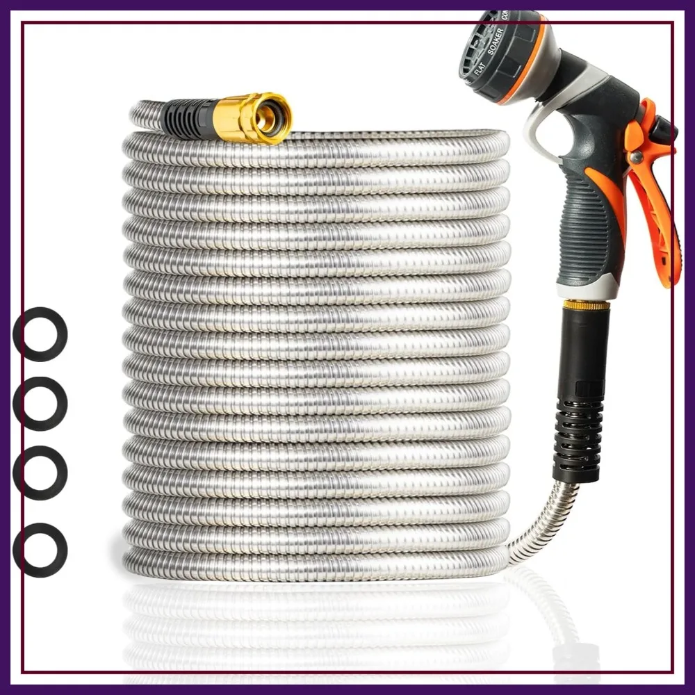 Heavy Duty 125FT Metal Garden Hose, Lightweight 304 Stainless Steel with Brass Nozzle, No Kink & Tangle, Puncture Resistant, Easy Use & Store for Yard, RV
Heavy Duty 125FT Metal Garden Hose, Lightweight 304 Stainless Steel with Brass Nozzle, No Kink & Tangle, Puncture Resistant, Easy Use & Store for Yard, RV