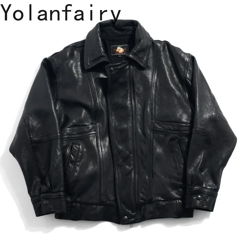 YOLANFAIRY Oversize Loose Wrinkled Vintage Genuine Leather Jacket Men Top Layer Sheepskin Casual Coat Real Black Leather Jcakets
YOLANFAIRY Oversize Loose Wrinkled Vintage Genuine Leather Jacket Men Top Layer Sheepskin Casual Coat Real Black Leather Jcakets