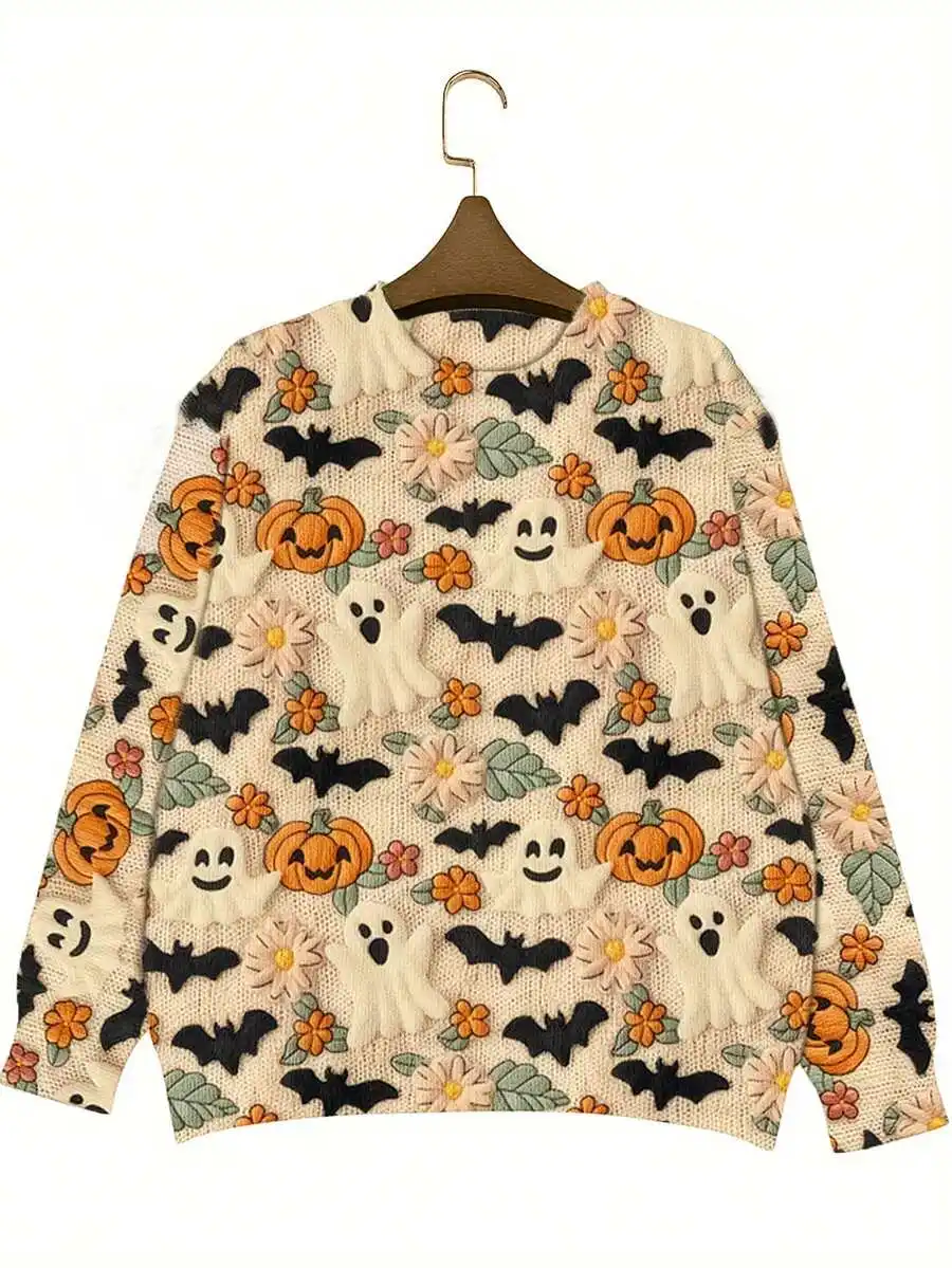 Womens Halloween Bat Pumpkin Ghost Pattern Crew Neck Long Sleeve Casual Sweater Autumn Winter
Womens Halloween Bat Pumpkin Ghost Pattern Crew Neck Long Sleeve Casual Sweater Autumn Winter
