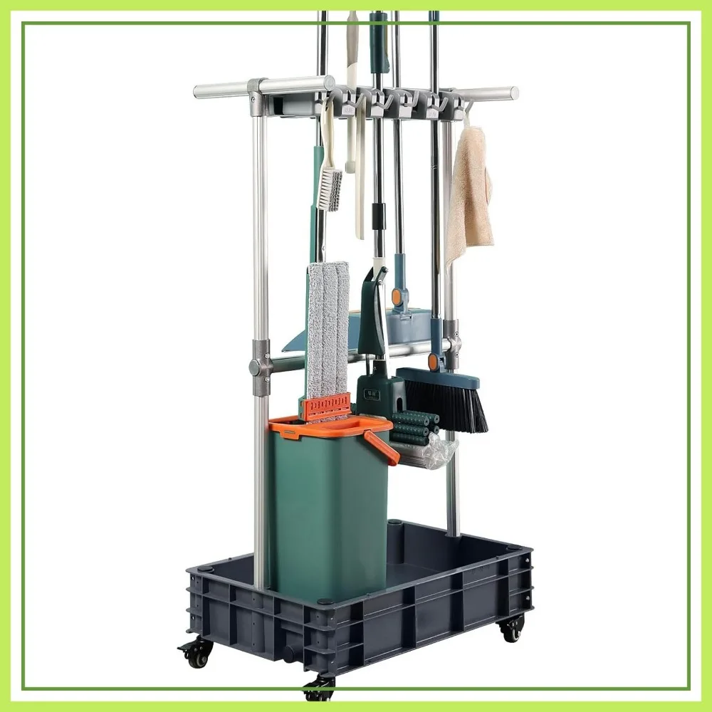 Broom Mop Holder Cart with Wheels Cleaning Storage Organizer for Garage Closet Garden
Broom Mop Holder Cart with Wheels Cleaning Storage Organizer for Garage Closet Garden