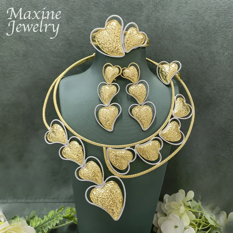 Chunky Golden Love Heart Gold Plated Jewelry Set Women Collar Necklace Earring Bracelet Ring African Bridal Wedding Party Gifts
Chunky Golden Love Heart Gold Plated Jewelry Set Women Collar Necklace Earring Bracelet Ring African Bridal Wedding Party Gifts