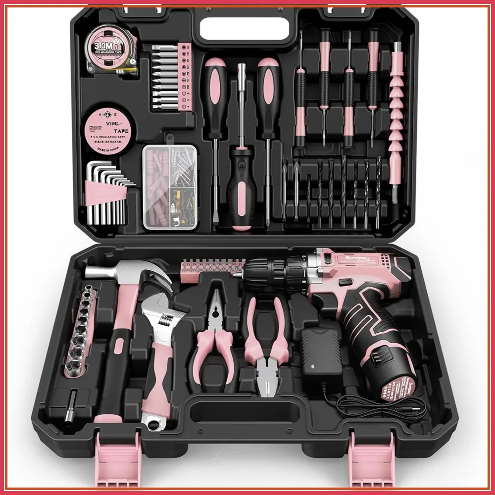 Pink Tool Kit with 206PCs & Cordless Drill - Portable DIY Hand Tool Set for Household Repair
Pink Tool Kit with 206PCs & Cordless Drill - Portable DIY Hand Tool Set for Household Repair
