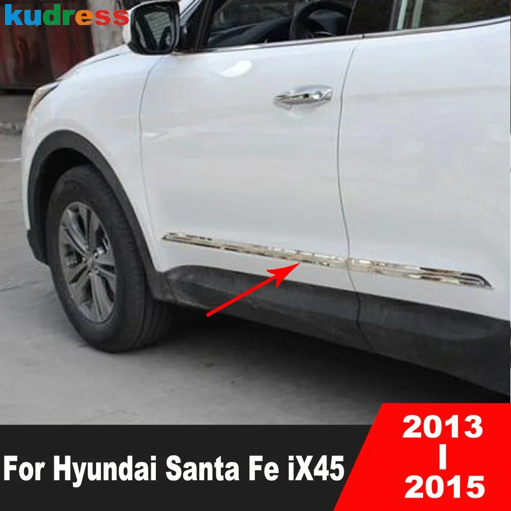 Накладка на боковую дверь для Hyundai Santa Fe IX45 2013 2014 2015, хромированная дверная панель, молдинг, декоративная полоса, автомобильные аксессуары 
Накладка на боковую дверь для Hyundai Santa Fe IX45 2013 2014 2015, хромированная дверная панель, молдинг, декоративная полоса, автомобильные аксессуары