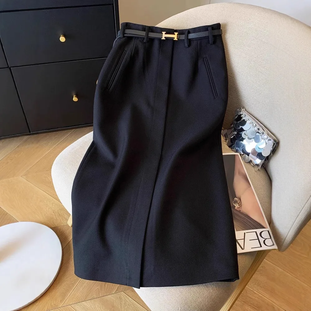 Women's half skirt temperament commuting high waist over knee slimming mid length slit straight leg suit half skirt
Women's half skirt temperament commuting high waist over knee slimming mid length slit straight leg suit half skirt