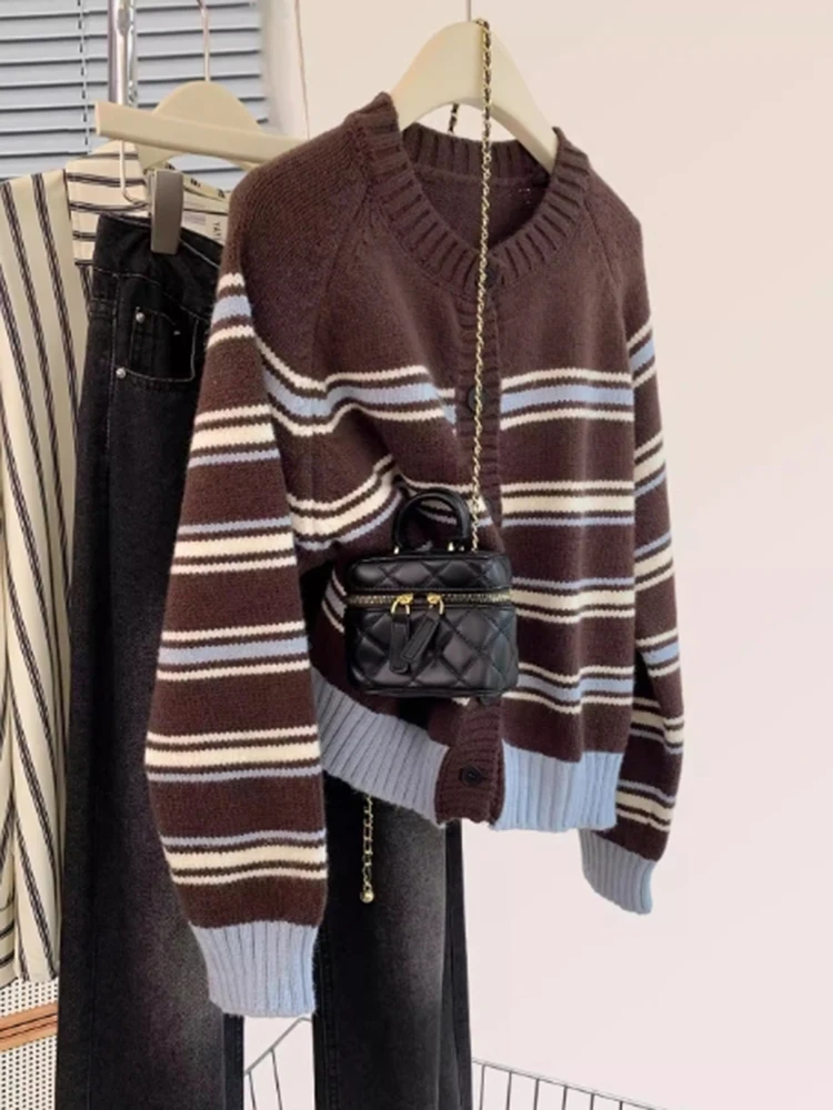 Retro Striped Knitted Cardigans Women Autumn Winter Lazy Style Single Breasted Loose Sweaters Korean Long Sleeve Sweater Coat
Retro Striped Knitted Cardigans Women Autumn Winter Lazy Style Single Breasted Loose Sweaters Korean Long Sleeve Sweater Coat