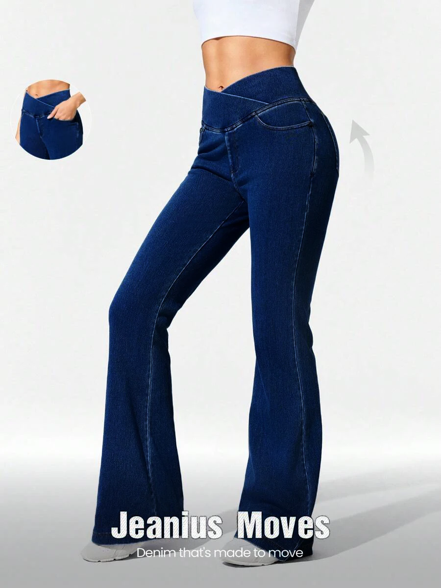 Women's High Stretch Cross Waist Flare Denim For Casual Hip Enhancing Knitted Denim Pants with Pocket Fitness Bootcut Trousers
Women's High Stretch Cross Waist Flare Denim For Casual Hip Enhancing Knitted Denim Pants with Pocket Fitness Bootcut Trousers