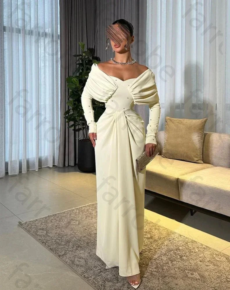 Customized Elegant Off The Shoulder Prom Dress Long Sleeves Pleated Beading Floor Length Evening Dresses Party Dresses for Women
Customized Elegant Off The Shoulder Prom Dress Long Sleeves Pleated Beading Floor Length Evening Dresses Party Dresses for Women