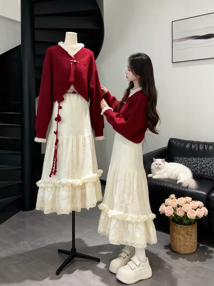 Red Sweater Jacket Christmas Costume Three-Piece Set plus Size Women's Fashion Casual Wear Winter Warm Polyester Blend
Red Sweater Jacket Christmas Costume Three-Piece Set plus Size Women's Fashion Casual Wear Winter Warm Polyester Blend