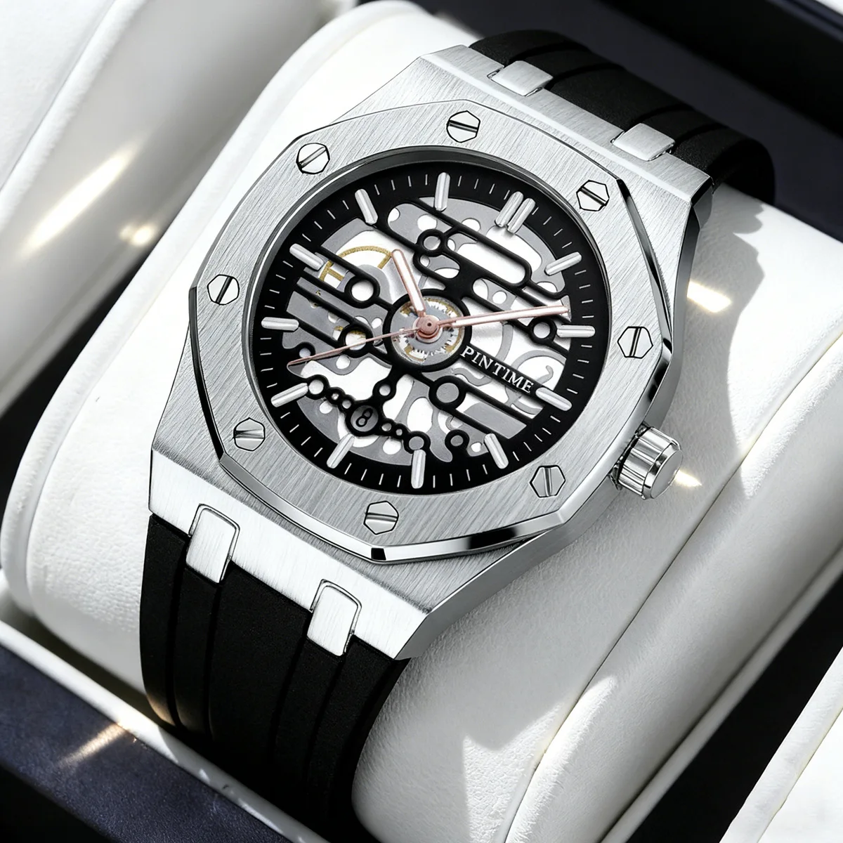 Men's Octagonal Bezel Skeleton Quartz Watch Sports Casual Wristwatch with Integrated Case, Hex Screws See-Through Design
Men's Octagonal Bezel Skeleton Quartz Watch Sports Casual Wristwatch with Integrated Case, Hex Screws See-Through Design