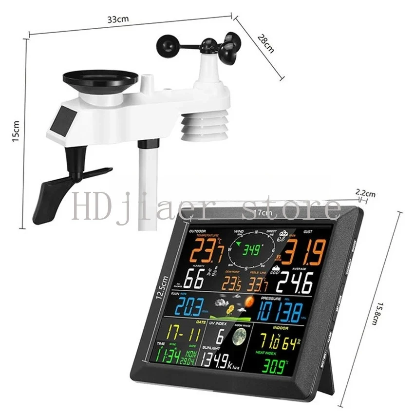 Large Screen WiFi Wireless Weather Station – Indoor/Outdoor Thermo Hygrometer with Rain Gauge, Wind Speed & UV Illuminance Meter 
Large Screen WiFi Wireless Weather Station – Indoor/Outdoor Thermo Hygrometer with Rain Gauge, Wind Speed & UV Illuminance Meter