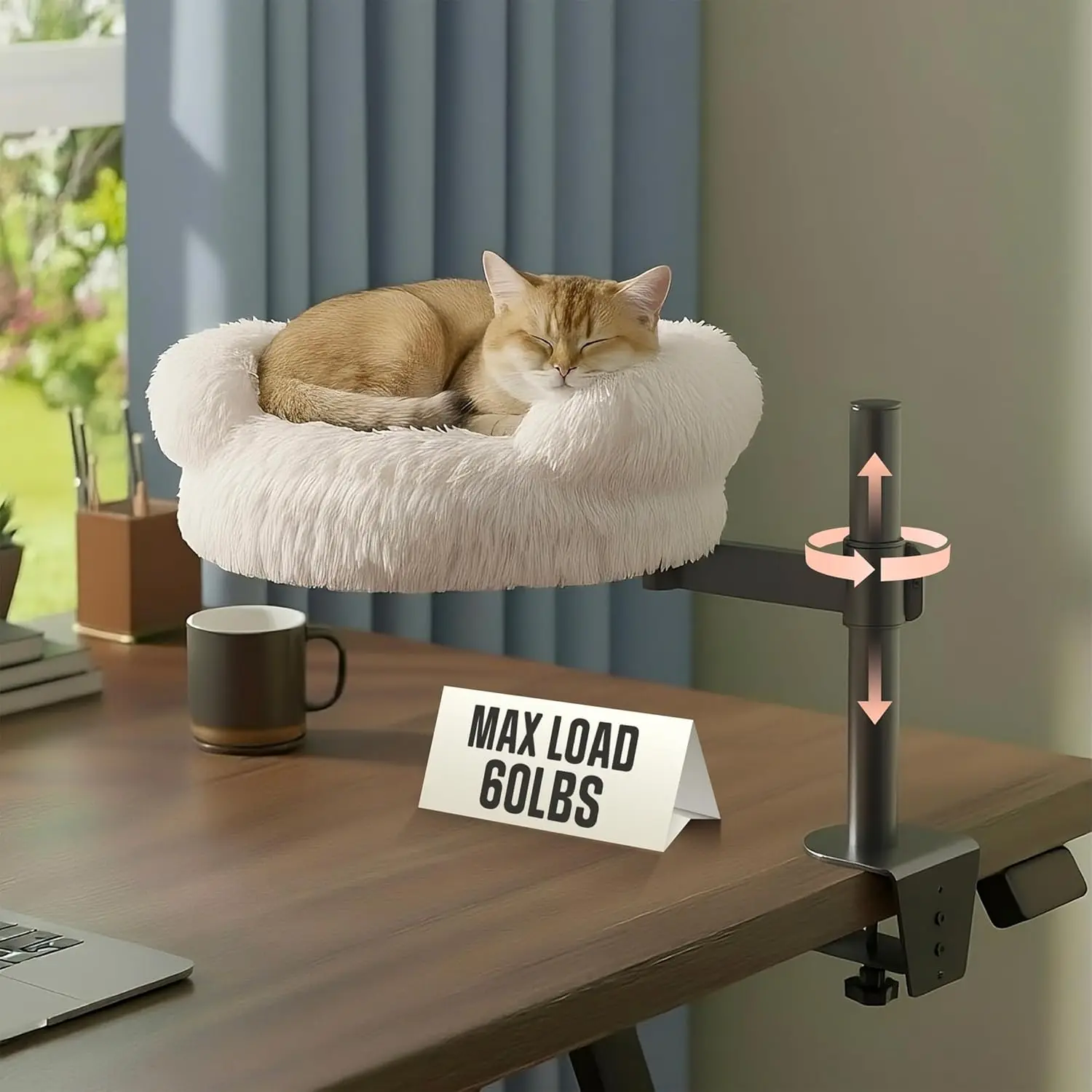 360° Rotating Adjustable Cat Desk Bed with 60LB Capacity, Washable Fluffy Hammock for Computer Desks
360° Rotating Adjustable Cat Desk Bed with 60LB Capacity, Washable Fluffy Hammock for Computer Desks