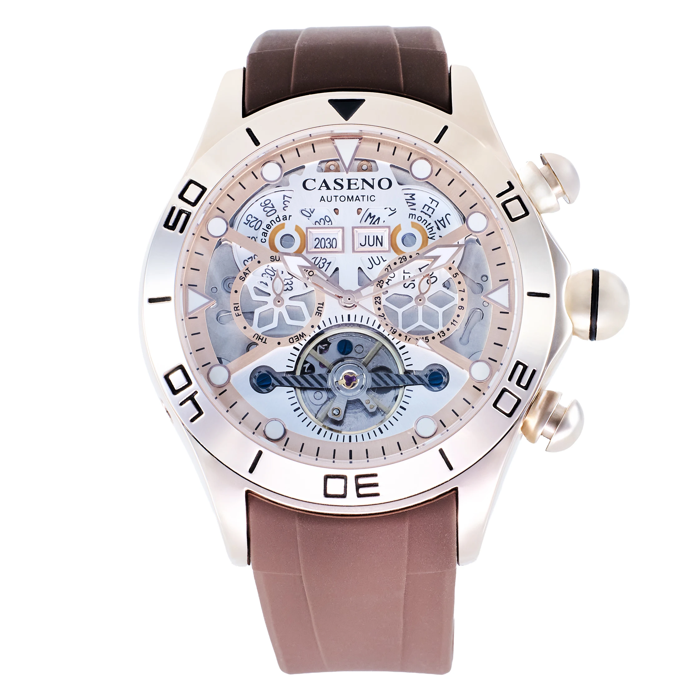 CASENO Bubble Perpetual Calendar Fully Automatic Tourbillon Mechanical Watch Large Dial Silicone Strap Men's Watch -58284G
CASENO Bubble Perpetual Calendar Fully Automatic Tourbillon Mechanical Watch Large Dial Silicone Strap Men's Watch -58284G