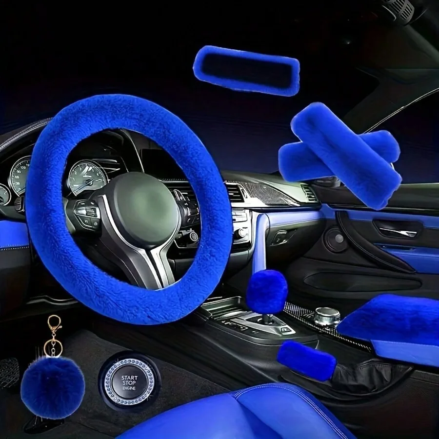 9 Pieces/Set Of Plush Car Interior Package: 1 Steering Wheel, 2 Seat Belt Shoulder Protectors, 1 Armrest Box Stopper, 1 Pair Of Handbrakes, 1 Rearview Mirror Cover, 1 Rhinestone Start Ring, 1 Leather Ball Keychain
9 Pieces/Set Of Plush Car Interior Package: 1 Steering Wheel, 2 Seat Belt Shoulder Protectors, 1 Armrest Box Stopper, 1 Pair Of Handbrakes, 1 Rearview Mirror Cover, 1 Rhinestone Start Ring, 1 Leather Ball Keychain