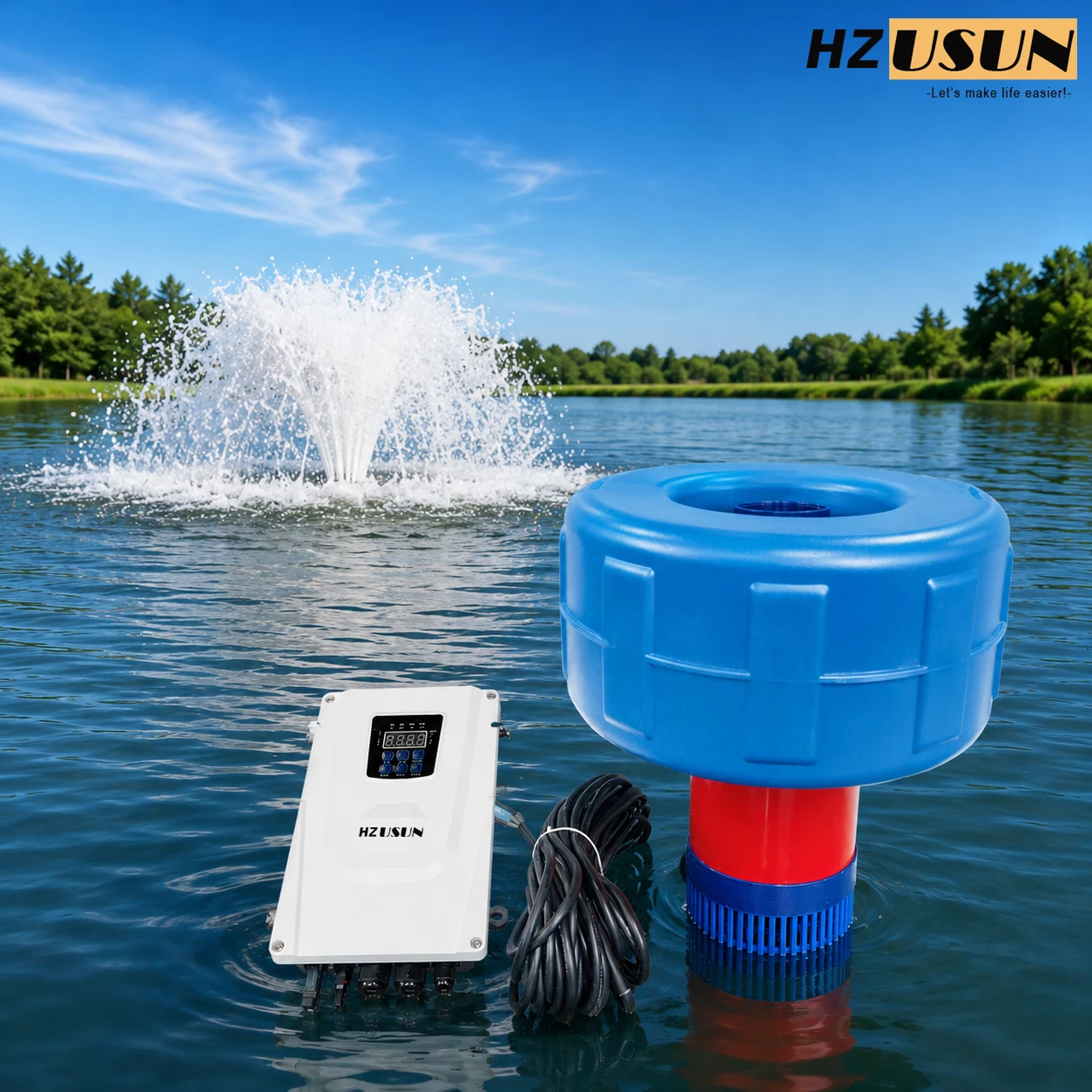 HZUSUN DIY 3HP AC DC Floating Solar Fish Pond Pump for Dams Home Depot Hybrid Farm Solar Powered Electric Lake Water Aerator Set
HZUSUN DIY 3HP AC DC Floating Solar Fish Pond Pump for Dams Home Depot Hybrid Farm Solar Powered Electric Lake Water Aerator Set