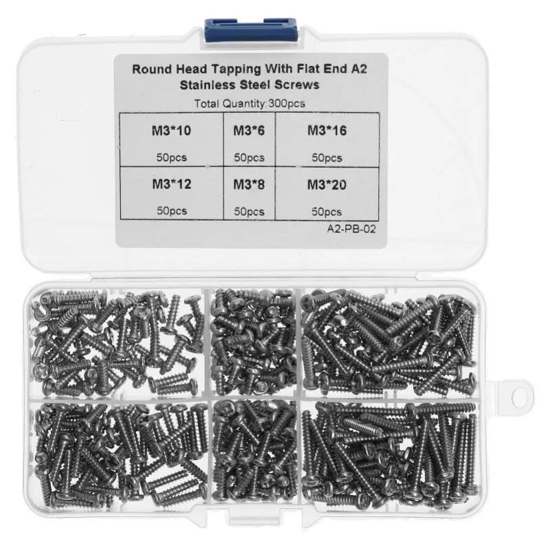 300Pcs M3 Screw Assortment Kit 304 Stainless Steel Cross Flat End Self Tapping Screws Fastener
300Pcs M3 Screw Assortment Kit 304 Stainless Steel Cross Flat End Self Tapping Screws Fastener