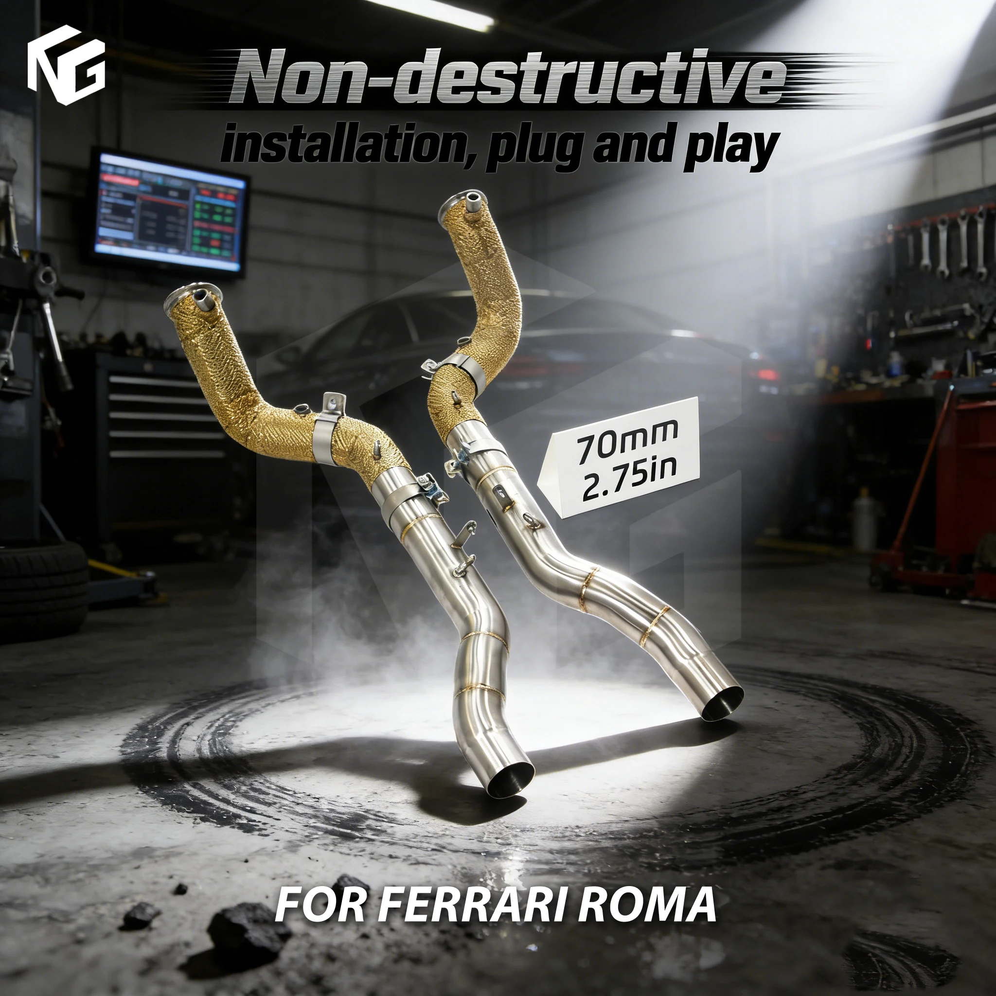 ING SS304 Gold-colored heat shield Downpipe Header for Ferrari Roma Engine Tools Accessories Drain Isolation Pipe Exhaust System
ING SS304 Gold-colored heat shield Downpipe Header for Ferrari Roma Engine Tools Accessories Drain Isolation Pipe Exhaust System