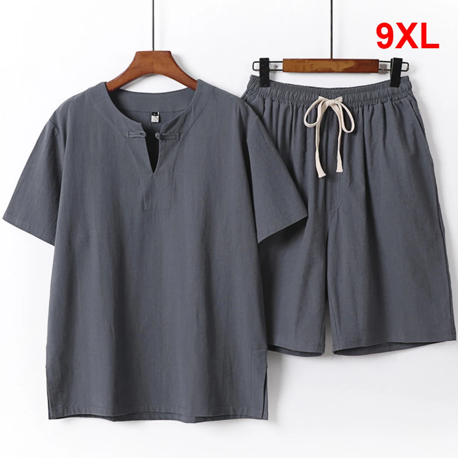 Summer Sets Men Linen T-shirt Shorts Suits Fashion Casual Solid Color Suits Male Plus Size 9XL Chinese Traditional Style Sets
Summer Sets Men Linen T-shirt Shorts Suits Fashion Casual Solid Color Suits Male Plus Size 9XL Chinese Traditional Style Sets