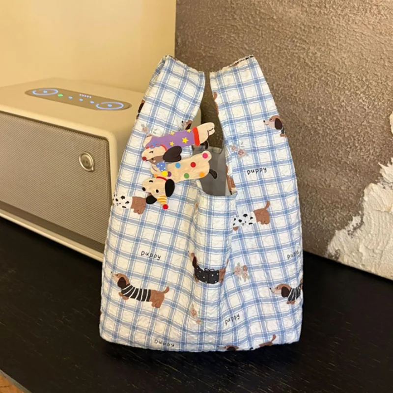 Korean Cute Puppy Handbag Blue Plaid Clutch Large Capacity Portable Shopping Bag New Simple Canvas Bag Storage Bag Women's Bag
Korean Cute Puppy Handbag Blue Plaid Clutch Large Capacity Portable Shopping Bag New Simple Canvas Bag Storage Bag Women's Bag