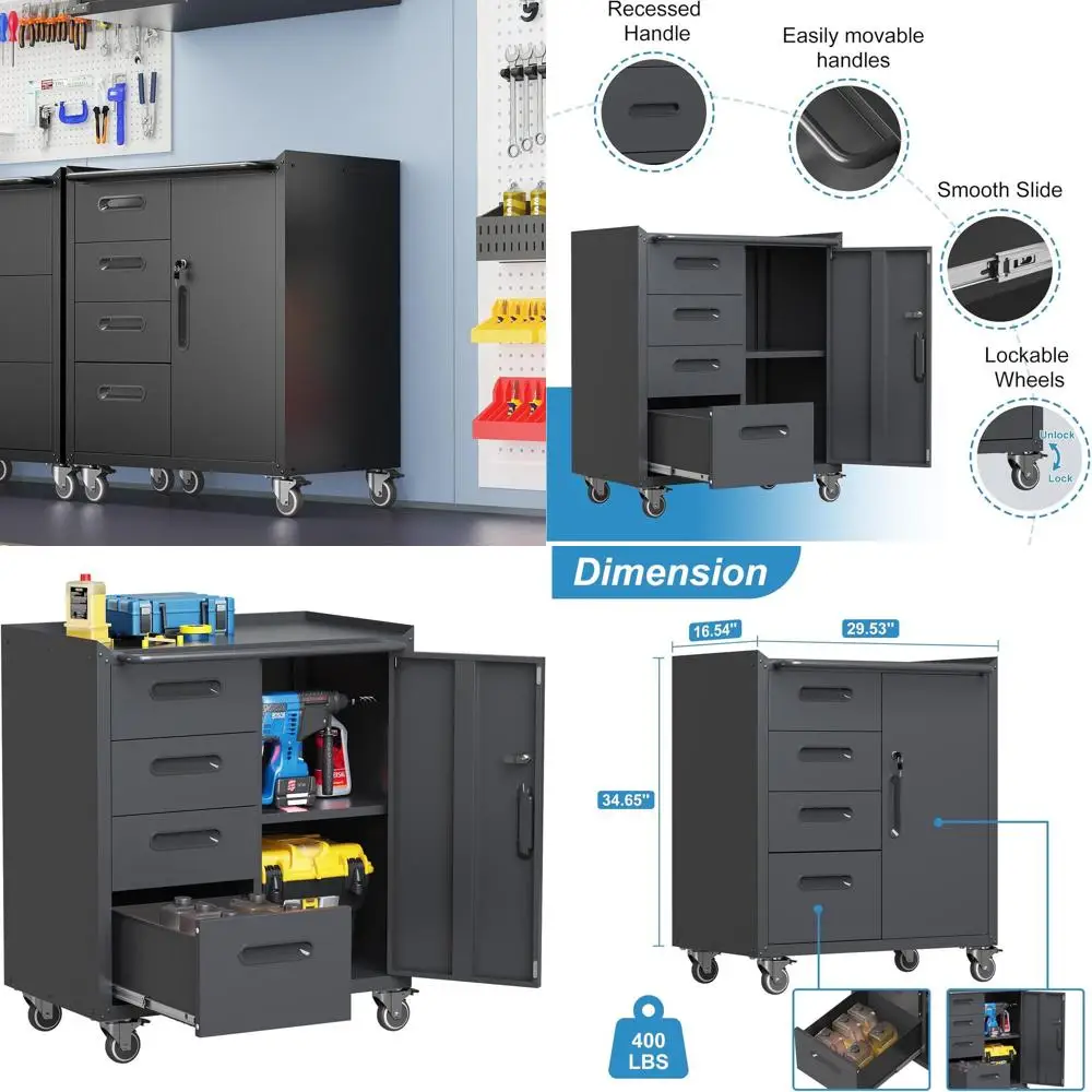 Сверхмощный стальной шкаф для хранения на колесиках с замками для гаража, кухни или склада
Сверхмощный стальной шкаф для хранения на колесиках с замками для гаража, кухни или склада