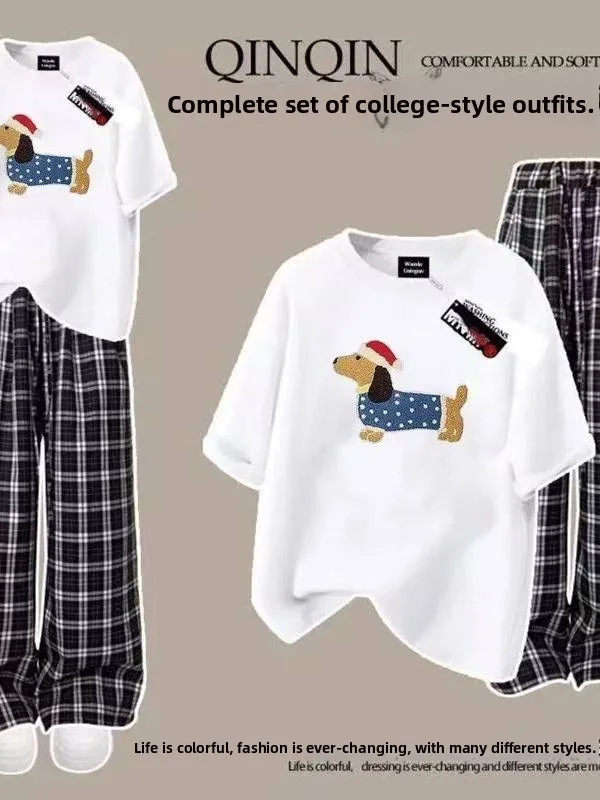 plus Size 300 Pounds Fat Sister School Style Sausage Dog Short Sleeve Set Women Summer Plaid Wide Leg Pants Two Piece Set
plus Size 300 Pounds Fat Sister School Style Sausage Dog Short Sleeve Set Women Summer Plaid Wide Leg Pants Two Piece Set