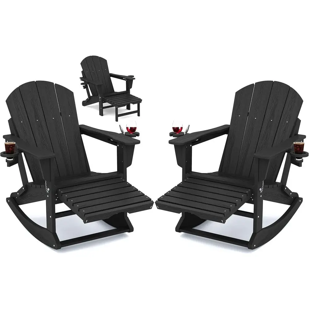 Комплект из 2 кресел-качалок Adirondack с выдвижными подставками для ног и подстаканниками, кресло-качалка Adirondack из HDPE для патио или веранды.
Комплект из 2 кресел-качалок Adirondack с выдвижными подставками для ног и подстаканниками, кресло-качалка Adirondack из HDPE для патио или веранды.