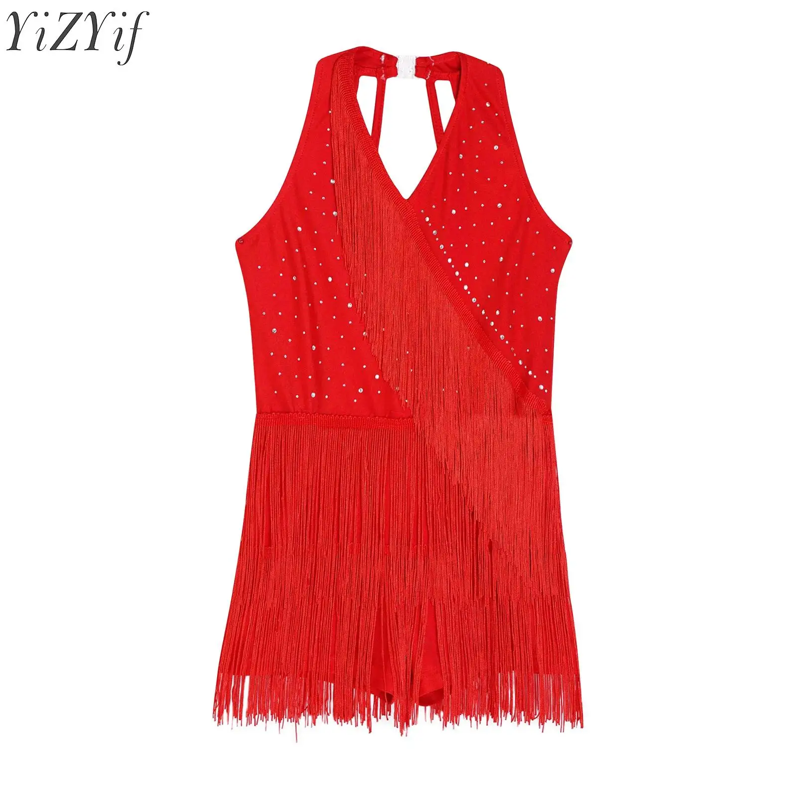 Kids Girls Latin Jazz Dance Dress Princess Costume Rhinestones Fringe Skirted Leotard Dress Halter Sleeveless Tassel Jumpsuit 
Kids Girls Latin Jazz Dance Dress Princess Costume Rhinestones Fringe Skirted Leotard Dress Halter Sleeveless Tassel Jumpsuit