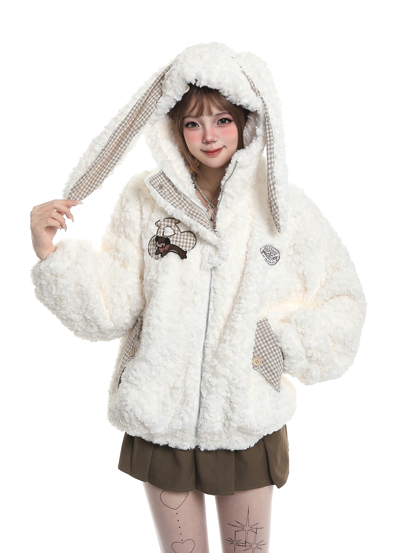 Милое женское зимнее пальто с капюшоном и ушками кролика, из овечьего меха и хлопка, свободное, мягкое, пушистое, с длинными рукавами
Милое женское зимнее пальто с капюшоном и ушками кролика, из овечьего меха и хлопка, свободное, мягкое, пушистое, с длинными рукавами