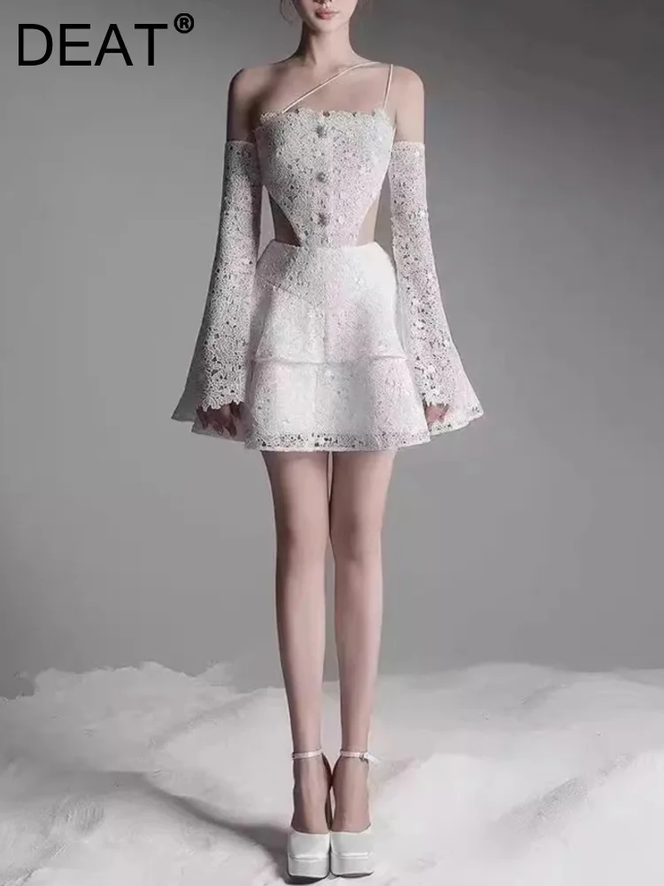 DEAT 2024 Autumn Women's Elegant Dress Slash Neck Backless Waist Hollow Out Lace Zipper Slim Mini Dresses New Fashion 13DL615
DEAT 2024 Autumn Women's Elegant Dress Slash Neck Backless Waist Hollow Out Lace Zipper Slim Mini Dresses New Fashion 13DL615