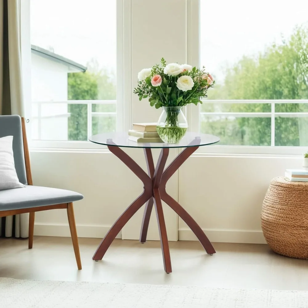 Small Glass Dining Table for 2-4, 31.5-Inch Circle Coffee Table with Tempered Glass Top and Solid Wood Legs, Mid-Century
Small Glass Dining Table for 2-4, 31.5-Inch Circle Coffee Table with Tempered Glass Top and Solid Wood Legs, Mid-Century