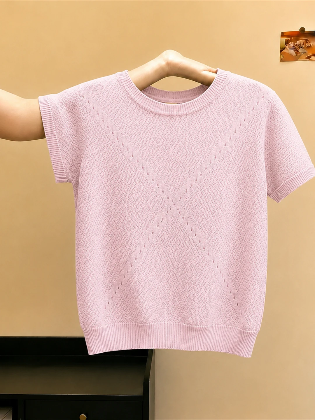 Elegant Sweet Style round Neck Short Sleeve Comfortable Lazy Ice Silk Knitted Shirt Korean Version Straight Cut Commute Wear
Elegant Sweet Style round Neck Short Sleeve Comfortable Lazy Ice Silk Knitted Shirt Korean Version Straight Cut Commute Wear