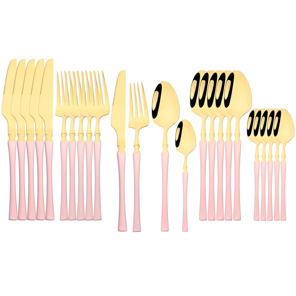 24Pcs Pink Gold Dinnerware Set Knife Fork Coffee Spoon Cutlery Set Stainless Steel Flatware Western Tableware Kitchen Silverware
24Pcs Pink Gold Dinnerware Set Knife Fork Coffee Spoon Cutlery Set Stainless Steel Flatware Western Tableware Kitchen Silverware