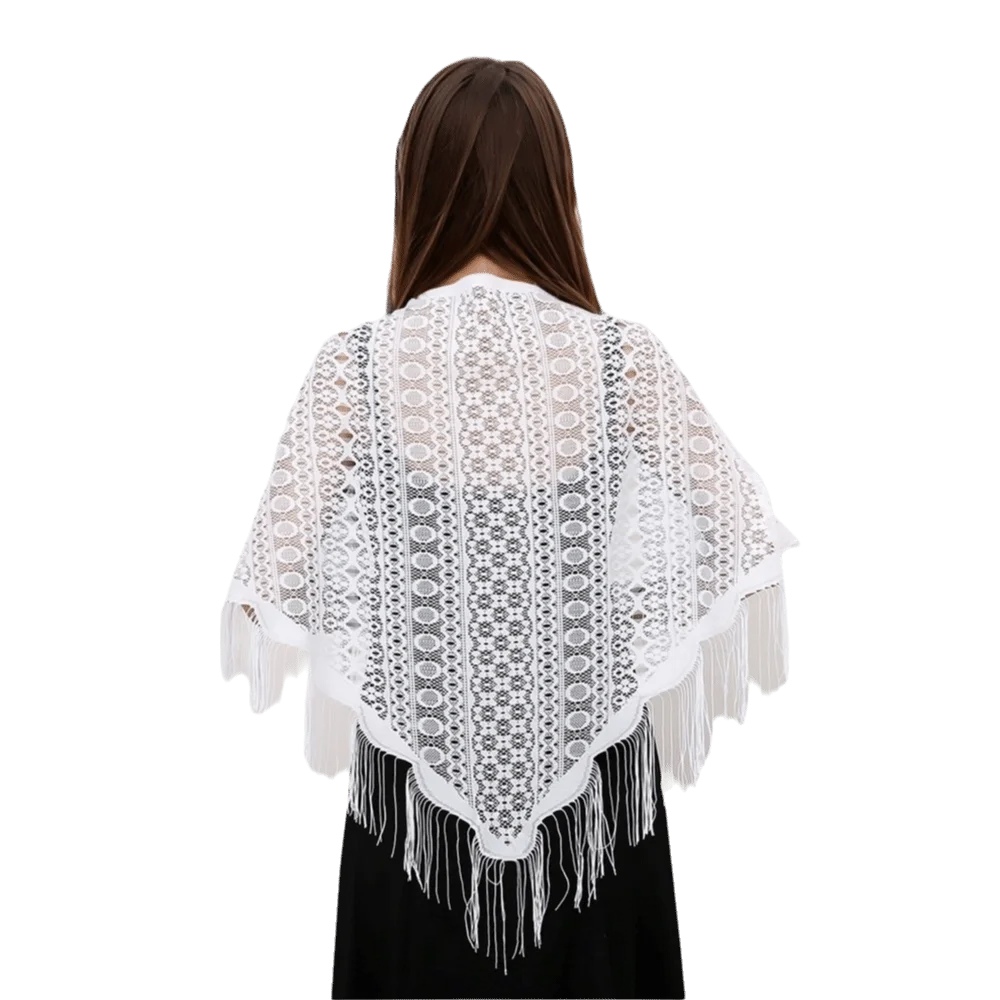 Elegant Polyester Lace Hollow Scarf Embroidery Pure Color Tassel Triangle Shawl White Transparent Mesh Scarves Summer
Elegant Polyester Lace Hollow Scarf Embroidery Pure Color Tassel Triangle Shawl White Transparent Mesh Scarves Summer