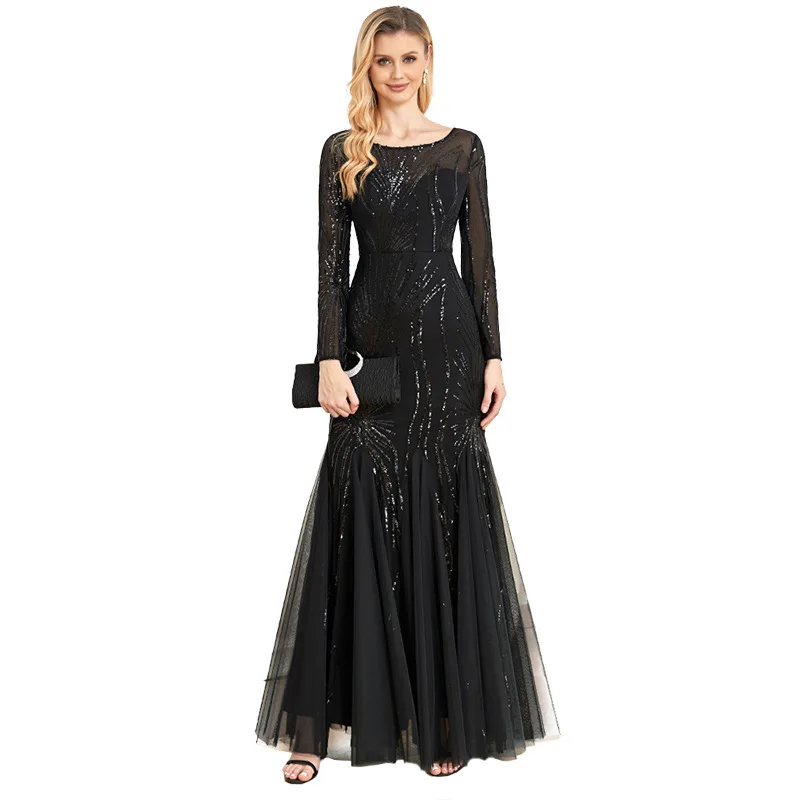 Black Boat Neck Sheer Long Sleeve Radiant Sequin Mesh Fitted Mermaid Floor Length Evening Wedding Guest Maxi Gown
Black Boat Neck Sheer Long Sleeve Radiant Sequin Mesh Fitted Mermaid Floor Length Evening Wedding Guest Maxi Gown