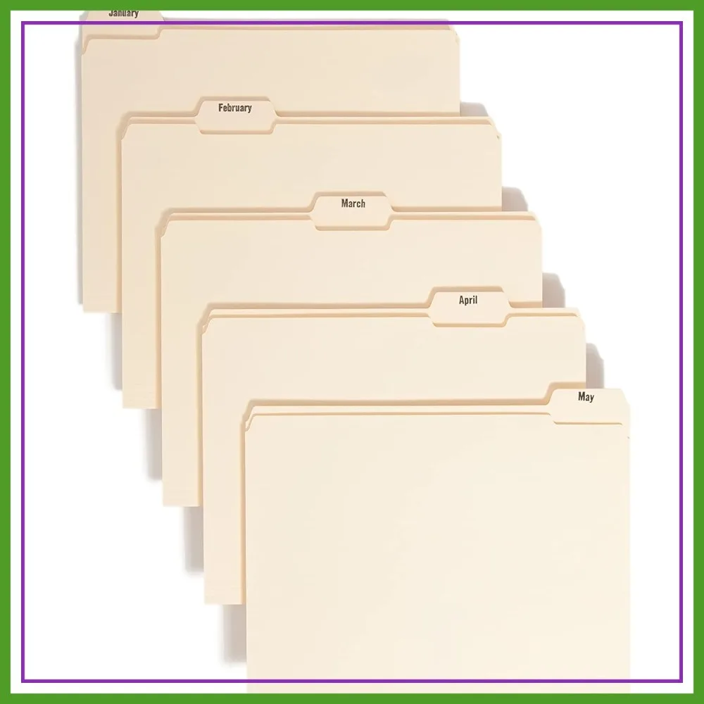 Indexed File Folders, 1/5-Cut Tab, Assorted Positions, Letter Size, Manila, Jan-Dec
Indexed File Folders, 1/5-Cut Tab, Assorted Positions, Letter Size, Manila, Jan-Dec