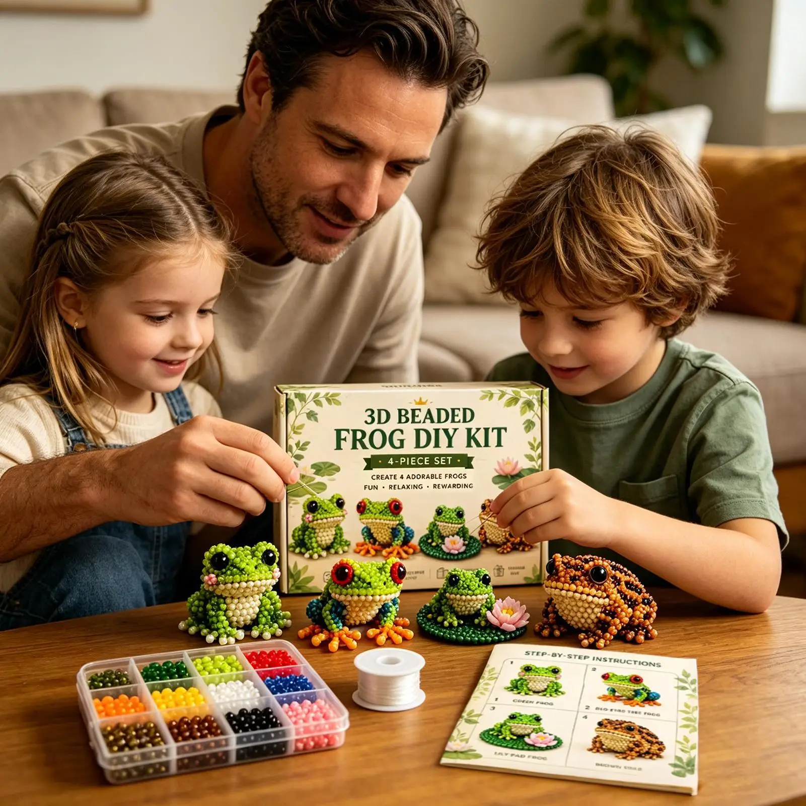 Bead Set 4-Piece DIY Funny Frog Craft Supplies 3D Animal Decor With Instructions For Kids Boys Girls Beginners Birthday Party
Bead Set 4-Piece DIY Funny Frog Craft Supplies 3D Animal Decor With Instructions For Kids Boys Girls Beginners Birthday Party