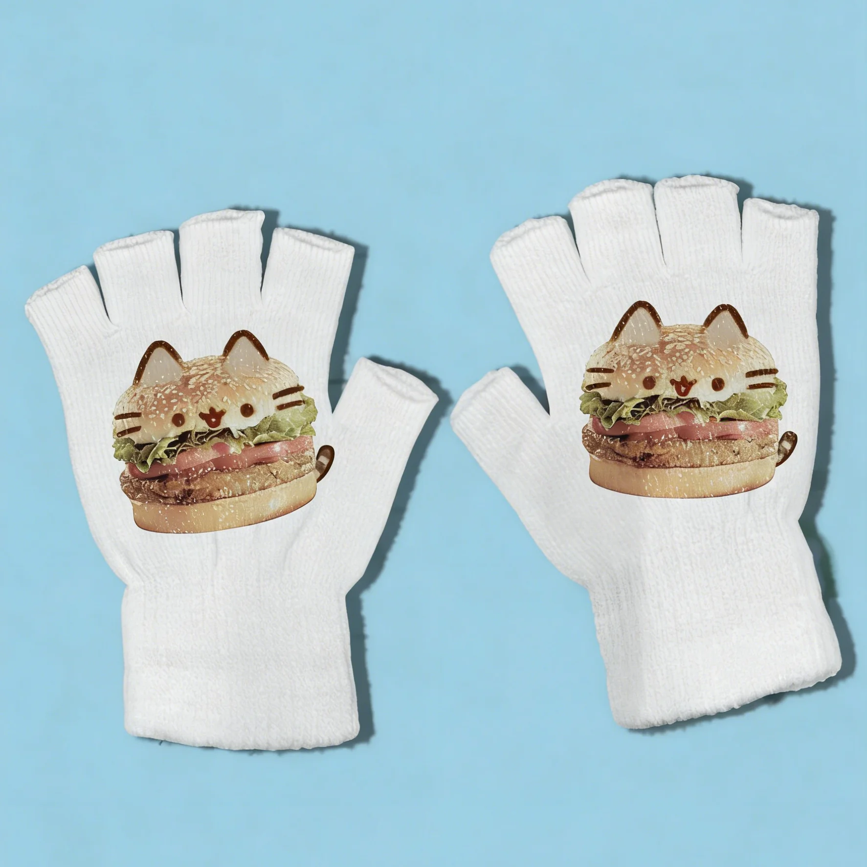 Минималистичные милые перчатки без пальцев с принтом кота и гамбургера, женские зимние универсальные повседневные перчатки
Минималистичные милые перчатки без пальцев с принтом кота и гамбургера, женские зимние универсальные повседневные перчатки
