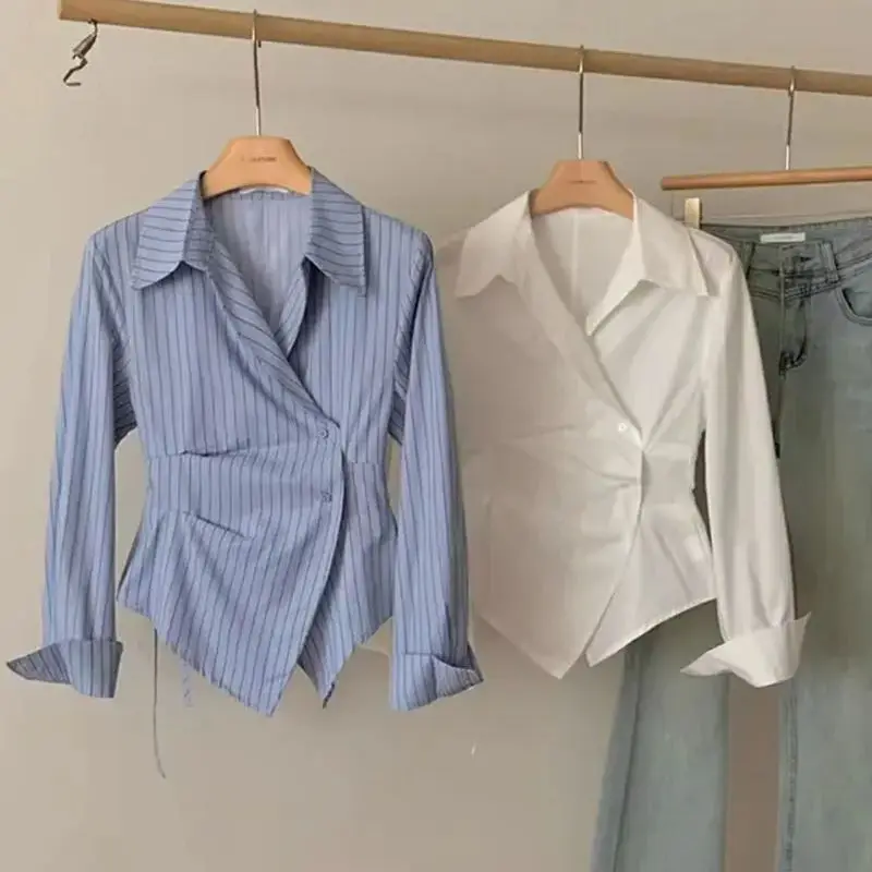 Striped Turn Down Collar Harajuku Shirt Women Harajuku Y2K Slim White Waist Slimming Long Sleeve Shirts All Match Chic Blouses
Striped Turn Down Collar Harajuku Shirt Women Harajuku Y2K Slim White Waist Slimming Long Sleeve Shirts All Match Chic Blouses
