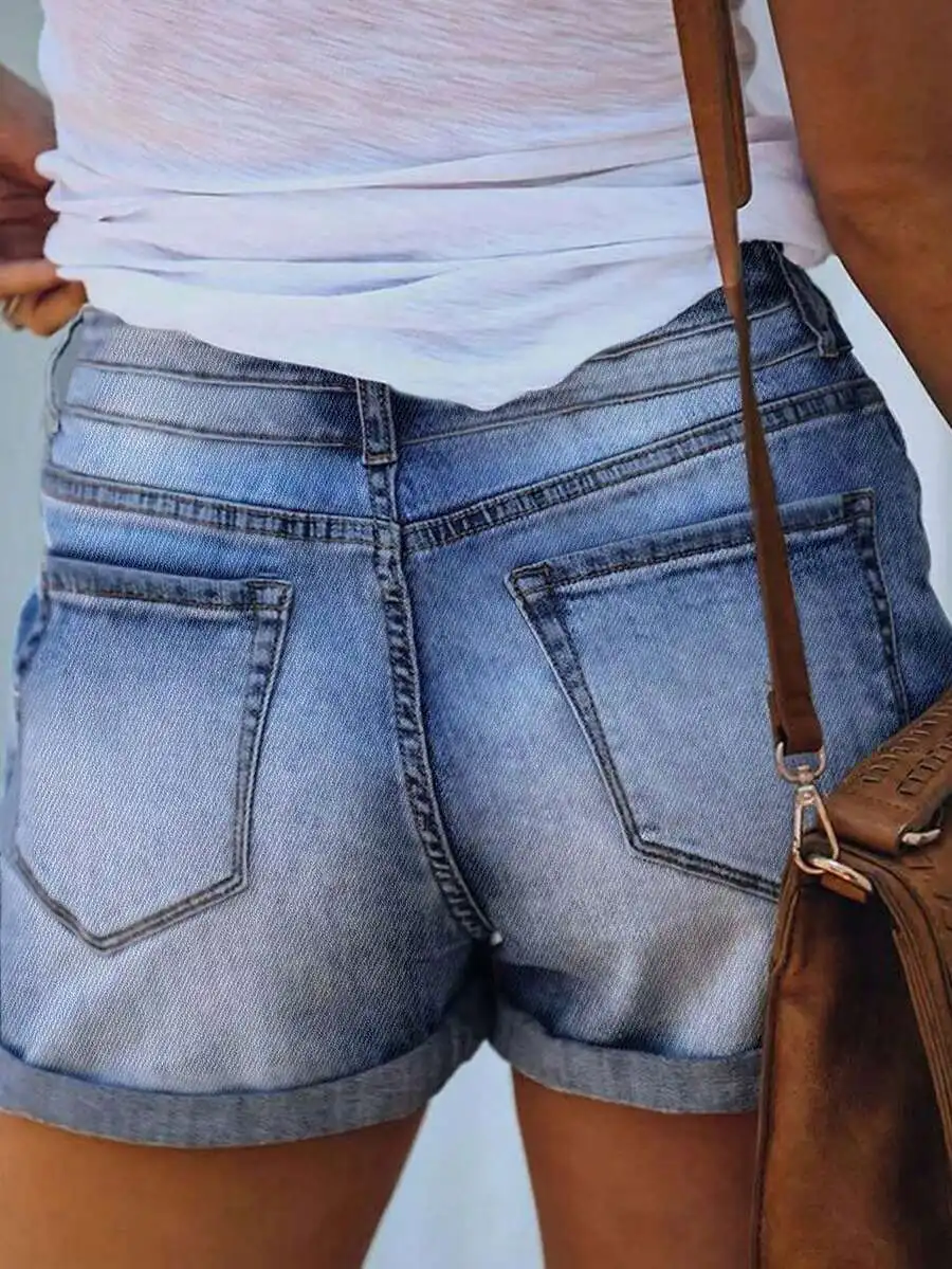 Womens Denim Shorts With Pockets And Ripped Hem
Womens Denim Shorts With Pockets And Ripped Hem