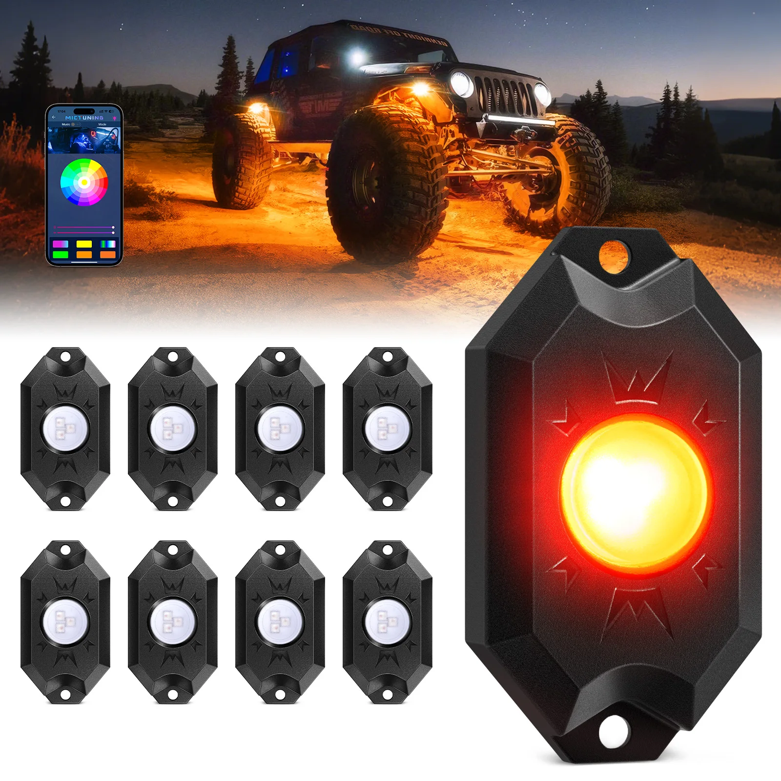 MICTUNING CM 8 Pods RGB LED Rock Light,Underglow Lights Kit with APP Control,Underbody Lighting Waterproof for Car Vehicle Boat
MICTUNING CM 8 Pods RGB LED Rock Light,Underglow Lights Kit with APP Control,Underbody Lighting Waterproof for Car Vehicle Boat