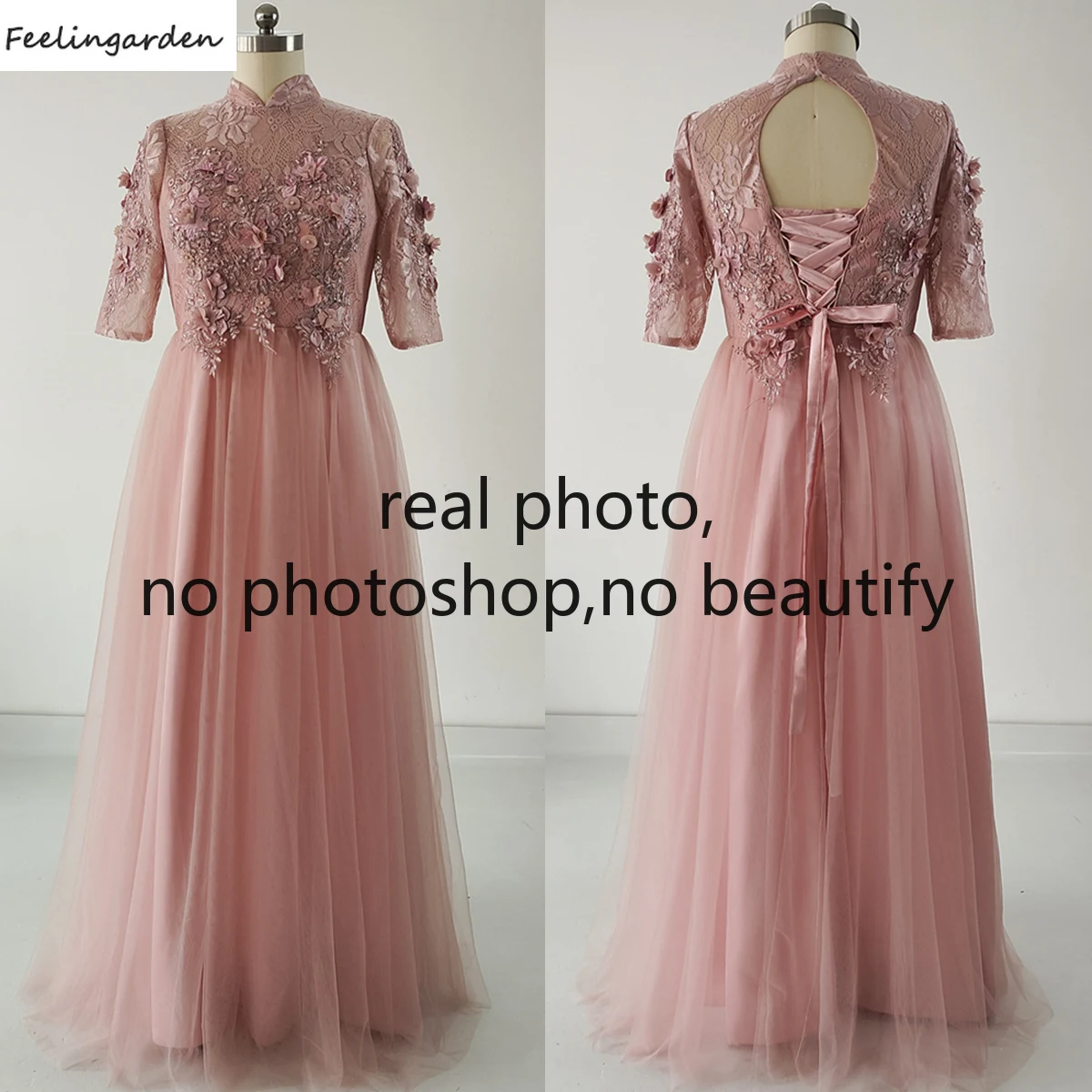 Feelingarden Evening Dress Plus size Real Photo Dark Pink Floral High Collar Short Sleeves A-line Floor Length Women Party Gowns
Feelingarden Evening Dress Plus size Real Photo Dark Pink Floral High Collar Short Sleeves A-line Floor Length Women Party Gowns