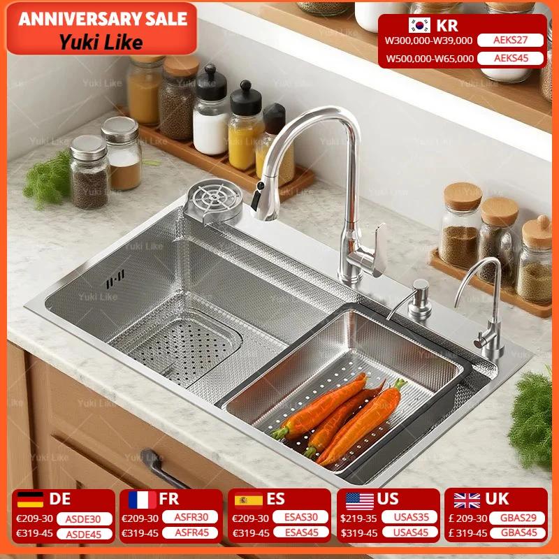 Кухонная мойка из нержавеющей стали, гранулы с тиснением, большая бытовая посуда с одним слотом и раковина для овощей, левая сторона, дренаж
Кухонная мойка из нержавеющей стали, гранулы с тиснением, большая бытовая посуда с одним слотом и раковина для овощей, левая сторона, дренаж