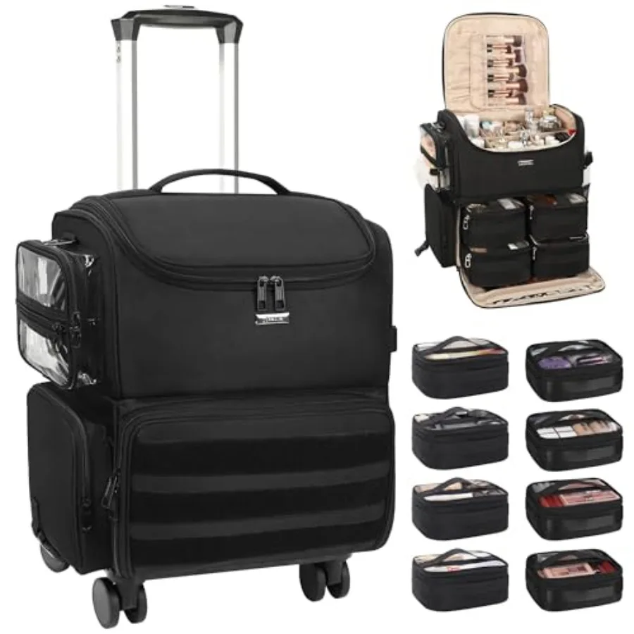 Rolling Makeup Train Case Professional Makeup Artist Set Bags Cosmetology Case on Wheels with 8 Clear Bags Cosmetic Storage Org
Rolling Makeup Train Case Professional Makeup Artist Set Bags Cosmetology Case on Wheels with 8 Clear Bags Cosmetic Storage Org