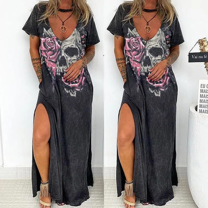 Women Summer Skull Print Maxi Dress Loose Slit V Neck Casual Dresses Bohemian Robe Streetwear Beach 2022 Fashion Punk Gothic
Women Summer Skull Print Maxi Dress Loose Slit V Neck Casual Dresses Bohemian Robe Streetwear Beach 2022 Fashion Punk Gothic