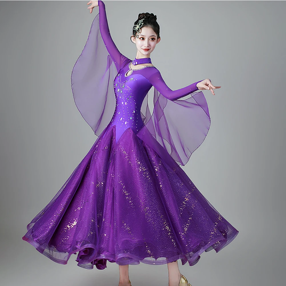 Costume for Women Ballroom Dance Dress Standard Long Sleeves Rhinestones Ballroom Dancing Training Costumes Ribbons Waltz Purple
Costume for Women Ballroom Dance Dress Standard Long Sleeves Rhinestones Ballroom Dancing Training Costumes Ribbons Waltz Purple
