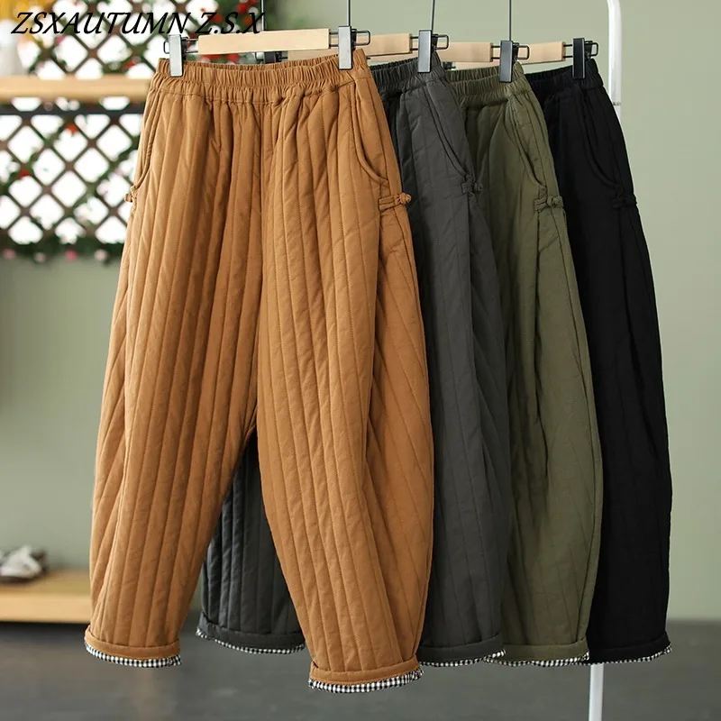 Vintage Cotton Pants Female Winter Thicken Padded Wide-leg Pants Elastic Waist Solid Color Casual Trousers Women Baggy Pantalons
Vintage Cotton Pants Female Winter Thicken Padded Wide-leg Pants Elastic Waist Solid Color Casual Trousers Women Baggy Pantalons