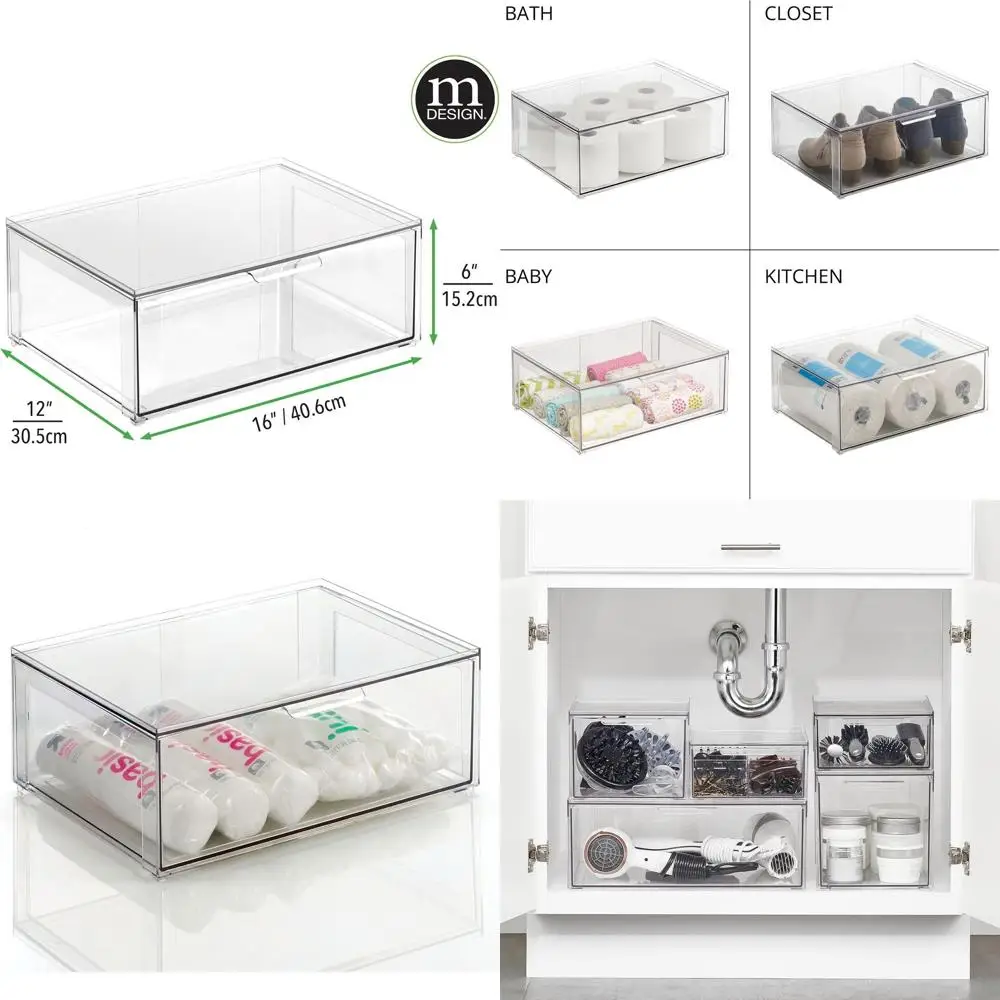 Clear Stackable Bathroom Storage Organizer with Front Pull for Countertop, Vanity, and Beauty Accessories
Clear Stackable Bathroom Storage Organizer with Front Pull for Countertop, Vanity, and Beauty Accessories